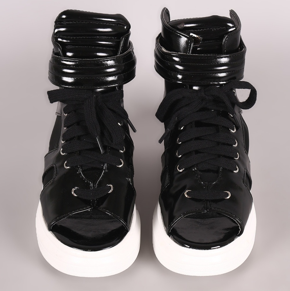 Last Size 6**🖤Open Toe Mesh Lace Up High Flatform - Picture 4 of 8